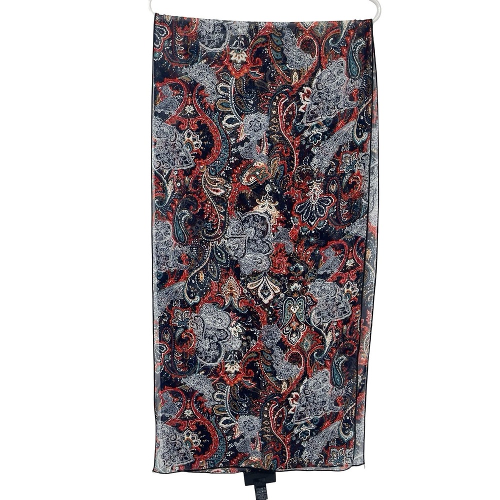Anthony Paisley Scarf Navy Red Teal Boho Lightweight 70" Long Made USA